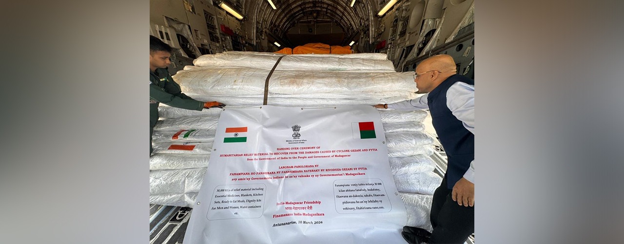 An Indian Air Force C-17 aircraft carrying 12 tonnes of medical aid and 18 tonnes of disaster relief material landed in Antananarivo
